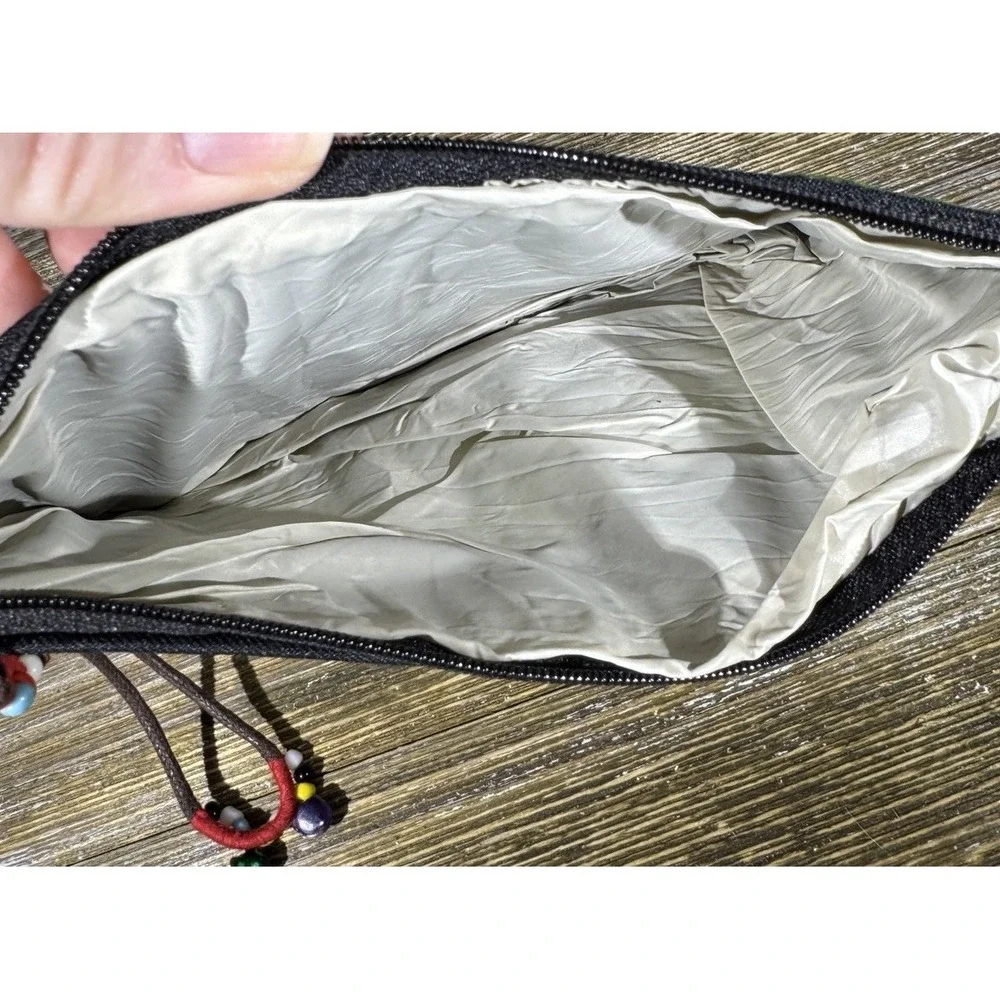 Embroidered‎ Boho Mexican Flowers Black Multi Fabric Clutch Zip Wristlet